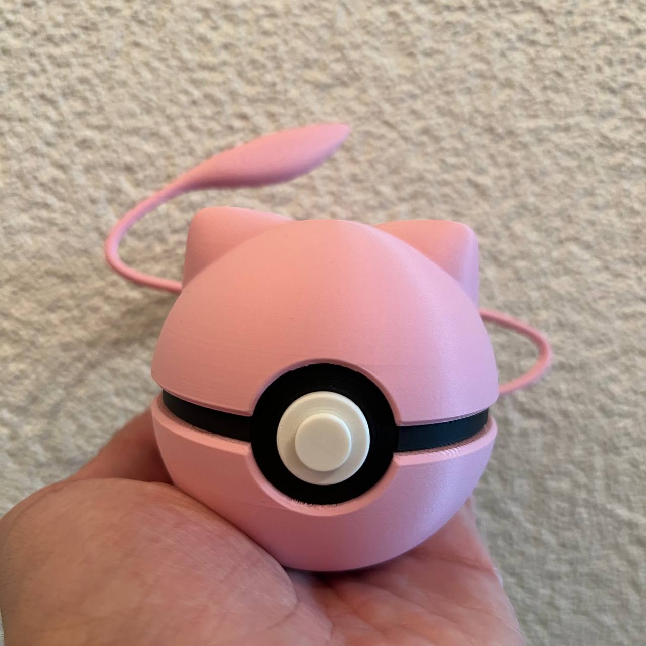 Mew Character Ball 3D printed Pokémon collectible in soft pink, fully assembled
