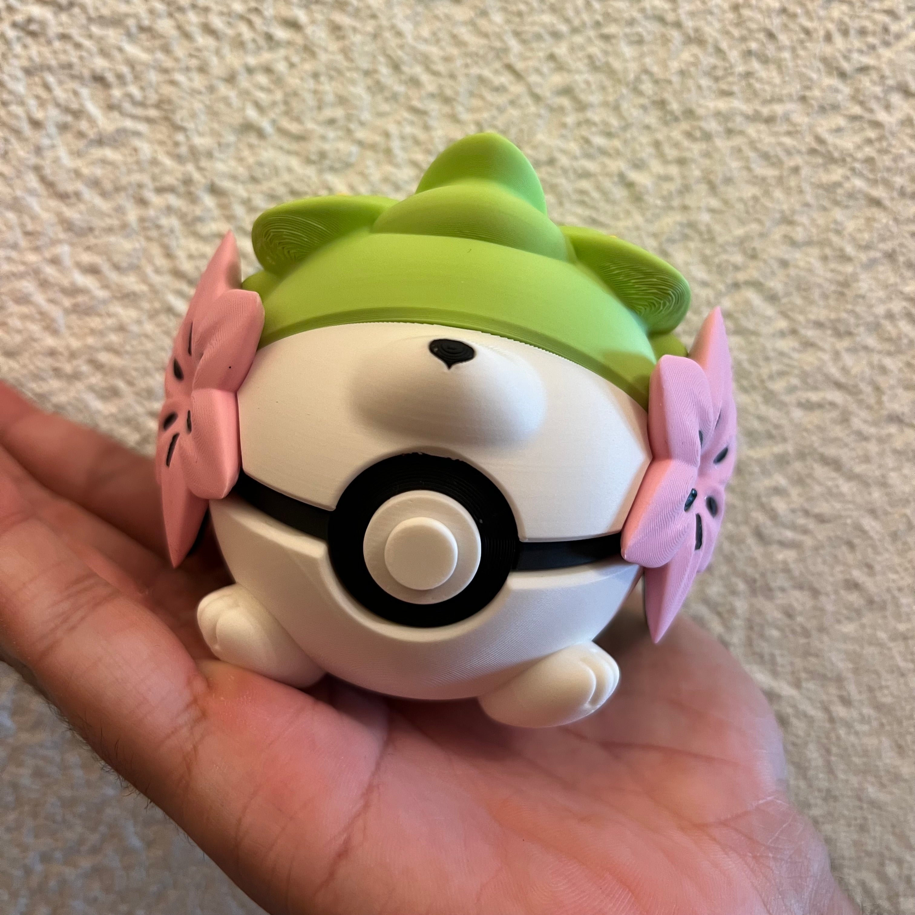 Shaymin Character Ball 3D printed collectible top-down view of the Pokéball shell