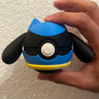 Riolu 3D printed Character Ball, front view with the face detail, ear-spikes and white button