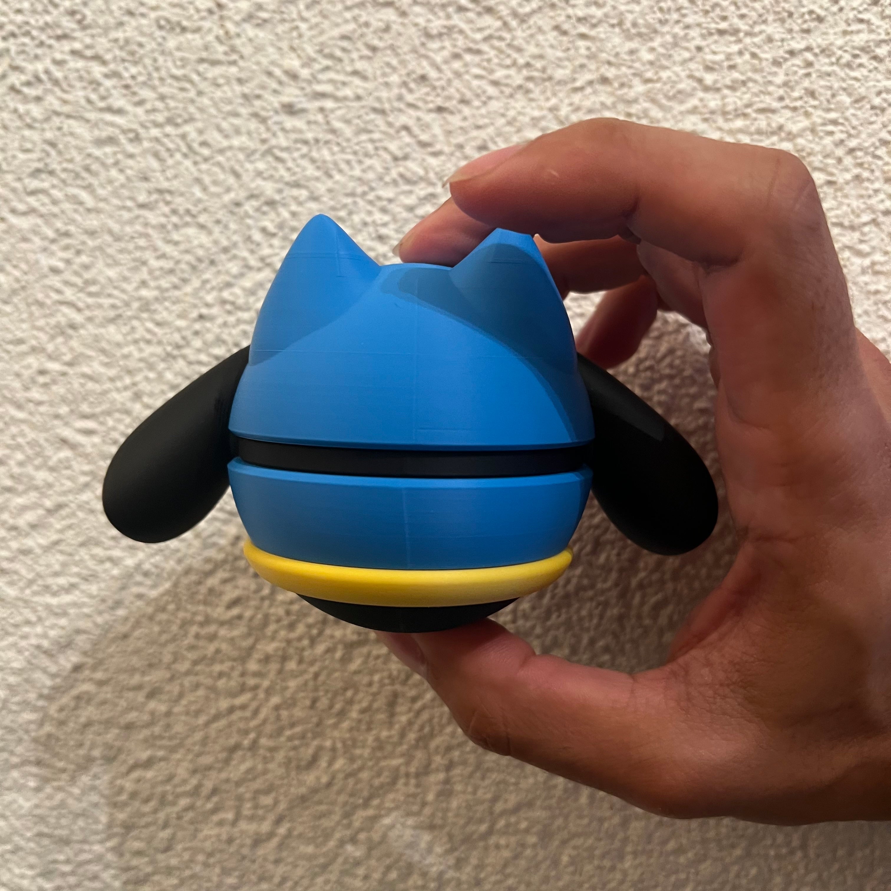 Riolu 3D printed Character Ball, back view with the ear-spikes and black aura appendages