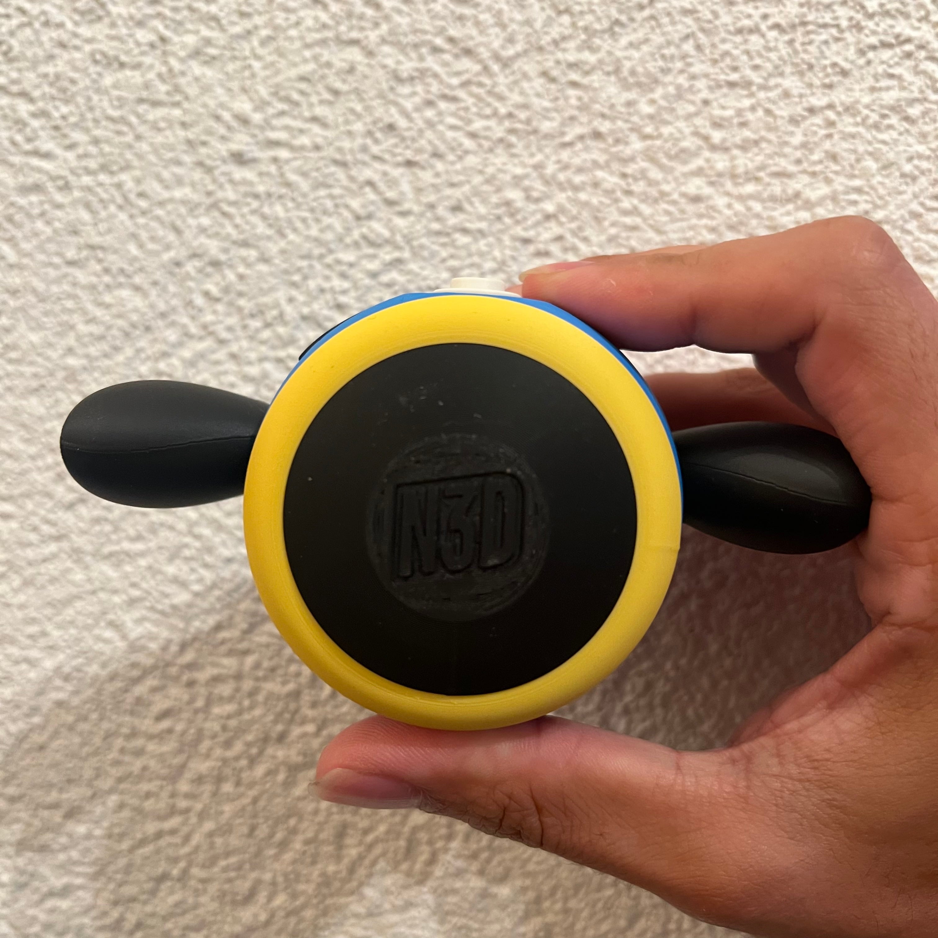 Riolu 3D printed Character Ball, underside showing the yellow ring and N3D maker stamp